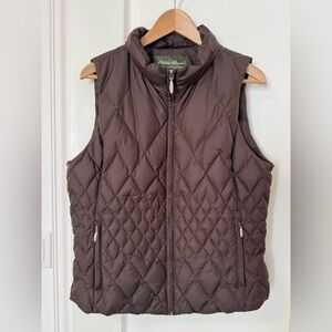 Eddie Bauer Premium Goosedown Quilted Vest Womens L. Brown Zip Mock Neck